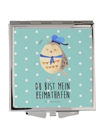 Mr. & Mrs. Panda Kosmetikspiegel Eule Matrose mit Spruch in Türkis Pastell