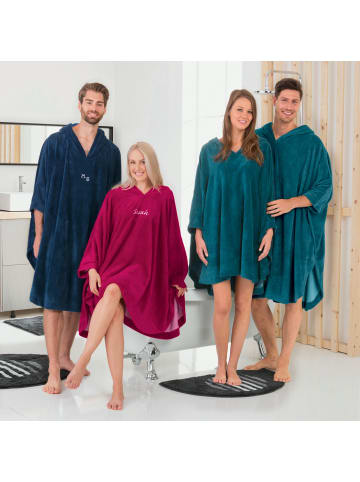 Erwin Müller Velours-Frottier Unisex-Poncho lang mit Kapuze in marine