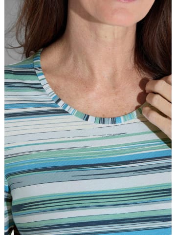GOLDNER Kurzgröße:  Blusenshirt im Streifen-Look in blau / mint / weiß / gemustert