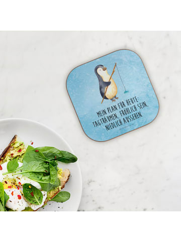 Mr. & Mrs. Panda Bierdeckel Pinguin Angler mit Spruch in Eisblau