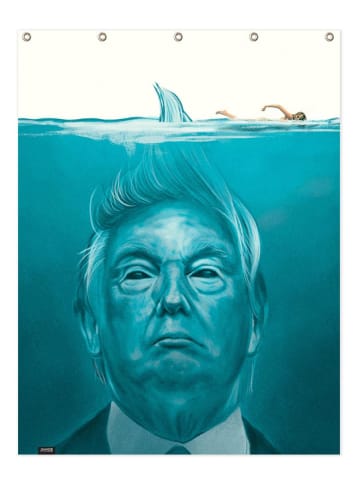 Juniqe Duschvorhang "Trump Flat Swimmer" in Türkis & Weiß