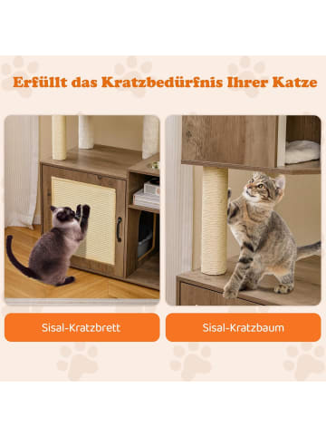 COSTWAY Kratzbaum mit Katzenklo Schrank in Taupe