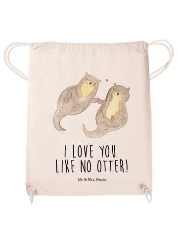 Mr. & Mrs. Panda Jutebeutel Otter Hände halten mit Spruch in Creme