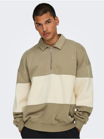 Only&Sons Pullover Sweatshirt Polokragen Locker geschnitten in Hellbraun