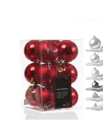 MARELIDA 12er Set Weihnachtskugeln bruchfest D: 6cm Baumkugeln in rot