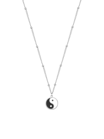 Hey Happiness Halskette mit Yin Yang Anhäger Edelstahl in Silber - (L) 41-46 cm