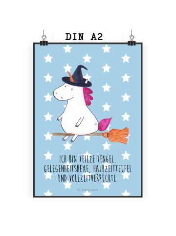 Mr. & Mrs. Panda Poster Einhorn Hexe mit Spruch in Blau Pastell