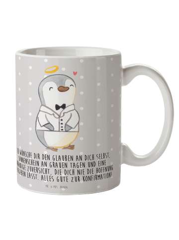 Mr. & Mrs. Panda Tasse Pinguin Konfirmation Hemd mit Spruch in Grau Pastell