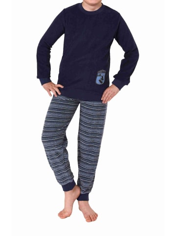 NORMANN Frottee langarm Schlafanzug Pyjama Bündchen und Skaterboard - 77095 in blau