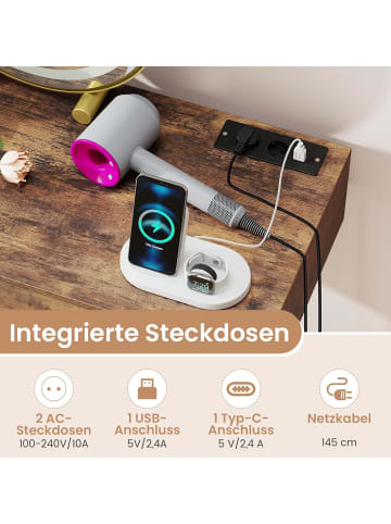 COSTWAY Schminktisch mit LED Spiegel Hocker 80 x 40 x 76 cm in Braun