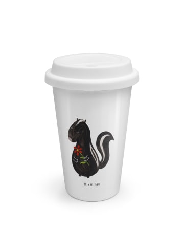 Mr. & Mrs. Panda ToGo Kaffeebecher Stinktier Blume ohne Spruch in Weiß