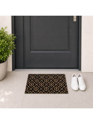 relaxdays Kokos-Fußmatte in Natur/ Schwarz - (B)60 x (T)40 cm