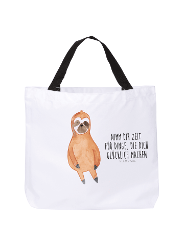 Mr. & Mrs. Panda Schultertasche Faultier Zufrieden mit Spruch in Weiß