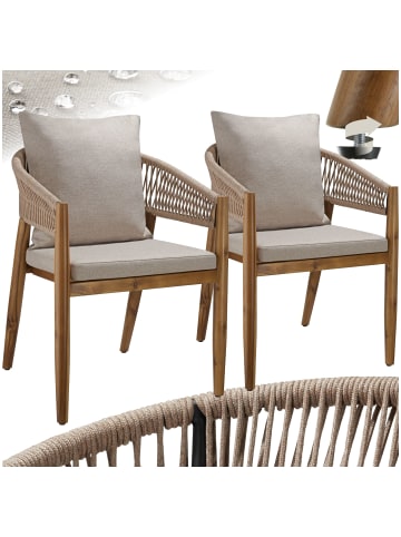 tectake Outdoor-Sessel Akazienholz, Rope-Design, wetterfest, Kissen, 120 kg