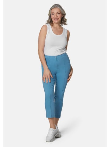 GOLDNER Kurzgröße:  Moderne Hose mit streckenden Biesen in taubenblau