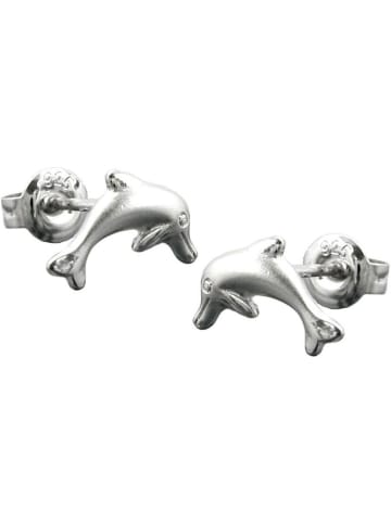 Gallay Ohrstecker Ohrring 10x5mm springender Delfin matt-glänzend rhodiniert Silber 925 in silber