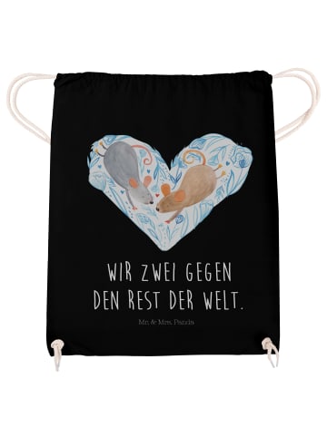 Mr. & Mrs. Panda Jutebeutel Mäuse Herz mit Spruch in Schwarz