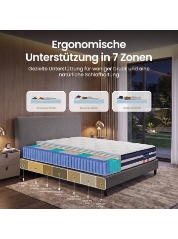 VASAGLE Taschenfederkernmatratze Mosey in Weiß - (B)140 x (H)25 x (T)200 cm