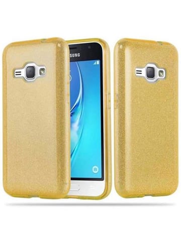 cadorabo Hülle für Samsung Galaxy J1 2016 Glitzer Design in STERNENSTAUB GOLD