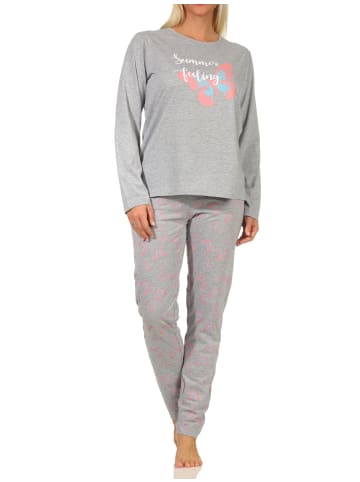 NORMANN langarm Schlafanzug Pyjama Schmetterlings - 67186 in grau