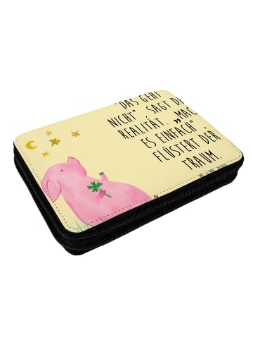 Mr. & Mrs. Panda Mäppchen Schwein Glück Motiv mit Spruch in Gelb Pastell