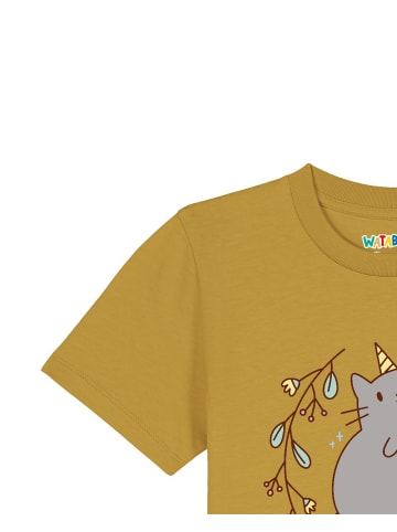 wat? Apparel T-Shirt Unicorn Cat in Ocker