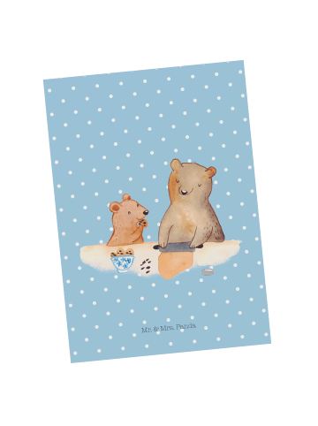 Mr. & Mrs. Panda Postkarte Oma Backen ohne Spruch in Blau Pastell