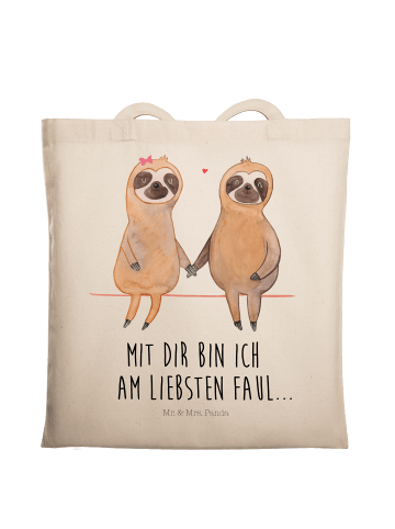 Mr. & Mrs. Panda Tragetasche Faultier Pärchen mit Spruch in Creme