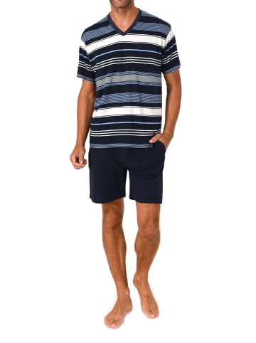 NORMANN Kurzarm Schlafanzug Shorty Pyjama Übergrößen in marine