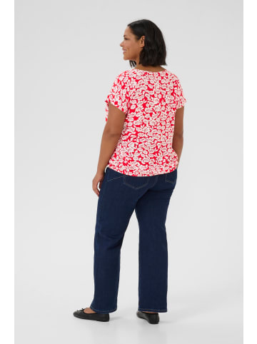 KAFFE curve Bluse kurzarm KCbella Loose fit in True Red/Chalk Flower Print