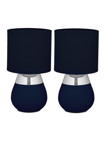 relaxdays 2 x Tischlampe in Blau/ Silber - (H)32 x Ø 18 cm