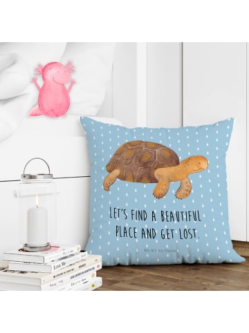 Mr. & Mrs. Panda Kissen Schildkröte MHerzieren mit Spruch in Blau Pastell