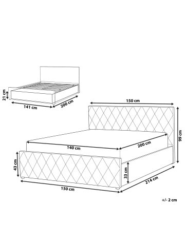 Beliani Doppelbett ROCHEFORT in Rosa - (W) 150 x (H) 99 x (L) 214 cm