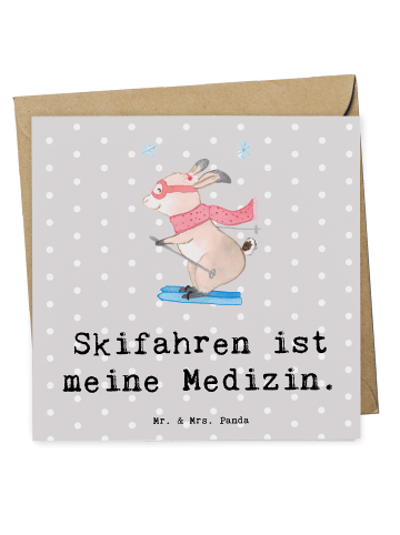 Mr. & Mrs. Panda Deluxe Karte Hase Skifahren mit Spruch in Grau Pastell