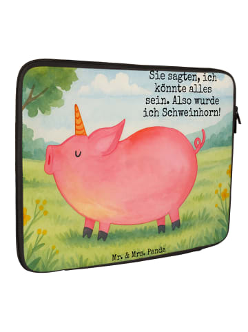 Mr. & Mrs. Panda Laptop Tasche Einhorn Schwein Design mit Spruch in Weiß