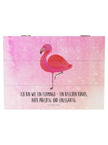 Mr. & Mrs. Panda Holzkiste Flamingo Classic mit Spruch in Aquarell Pink