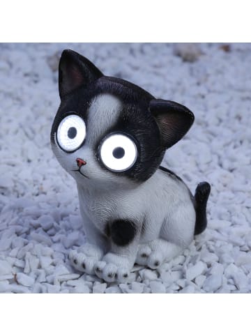 MARELIDA LED Solar Katze Charlie Gartenfigur H: 16cm in weiß, schwarz