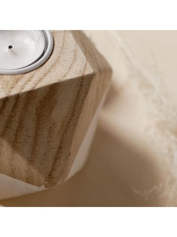 Today Teelichthalter aus Holz Pure in Beige, 9,5 x 10 cm