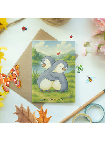 Mr. & Mrs. Panda Grußkarte Pinguine Kuscheln Design ohne Spruch in Weiß