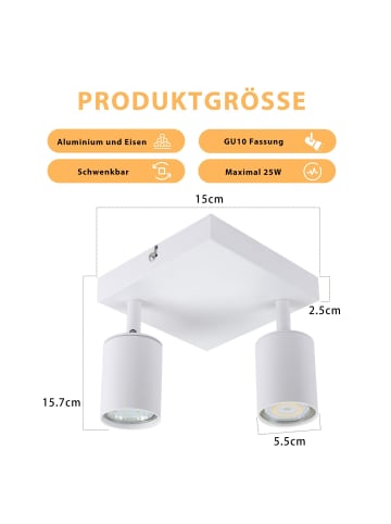 ZMH Deckenleuchte in Weiß 2-flammige GU10 Modern schwenkbar Deckenspot
