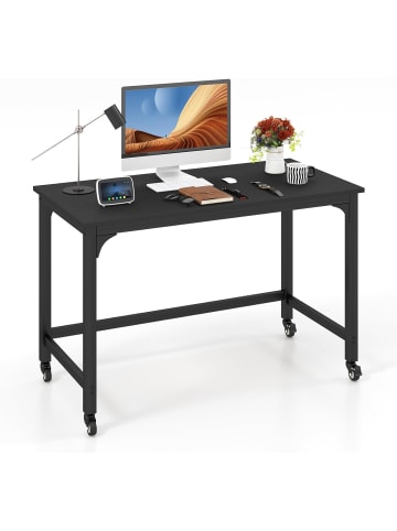 COSTWAY Schreibtisch mit Rollen in Schwarz