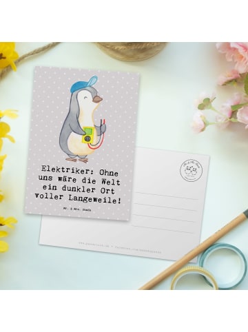Mr. & Mrs. Panda Postkarte Elektriker Helden mit Spruch in Grau Pastell