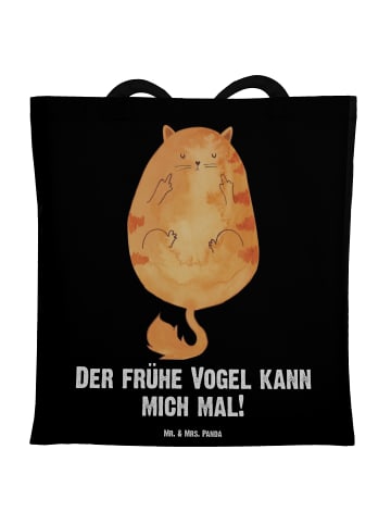 Mr. & Mrs. Panda Tragetasche Katze Frühaufsteher mit Spruch in Schwarz