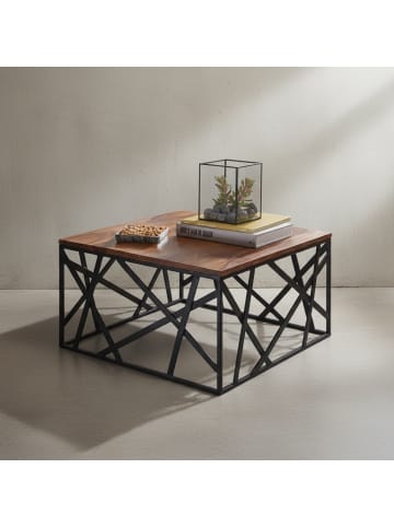 KADIMA DESIGN Industrial-Stil Couchtisch, Sheesham Holz, 60x60 cm, Metallgestell