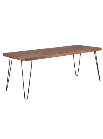 KADIMA DESIGN Esstisch Massivholz | Handgefertigt, 4 Metallbeine, Einfache Montage in Braun