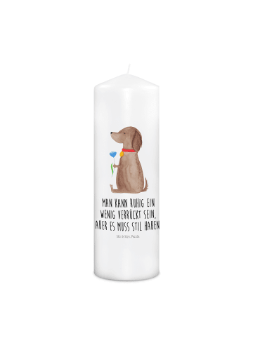 Mr. & Mrs. Panda Weihnachtskerze Hund Blume mit Spruch in Weiß