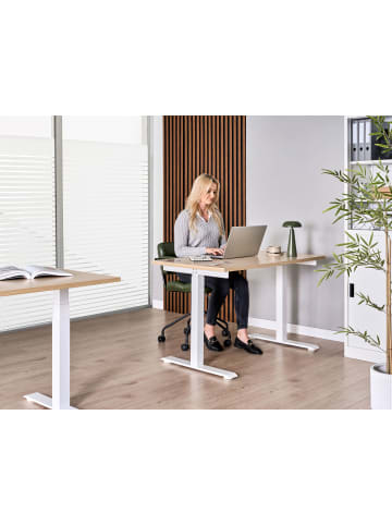 Beliani Höhenverstellbarer Schreibtisch DESTINES in Braun/Weiß