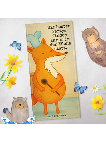 Mr. & Mrs. Panda Sport Handtuch Fuchs Koch Design mit Spruch in Türkis Pastell
