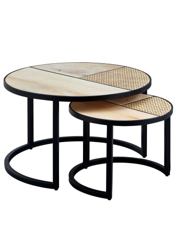 KADIMA DESIGN Design Wohnzimmertisch 2er Set Mango / Rattan Beistelltisch Rund,