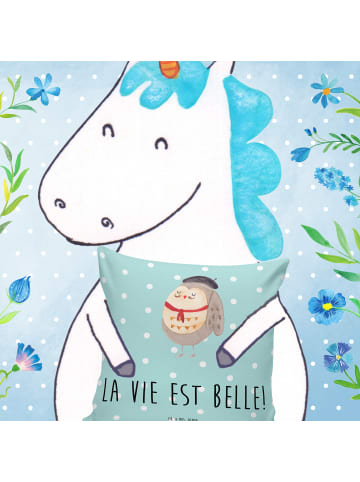 Mr. & Mrs. Panda Kissen 40x40 Eule Frankreich mit Spruch in Türkis Pastell